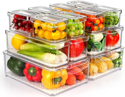 14 Pack Fridge Organizer, Stackable Refrigerator Organizer Bins by ZIJUND