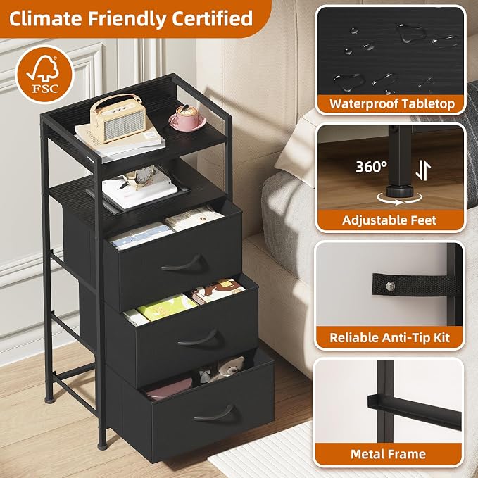 Somdot Nightstand with 3 Drawers, Fabric Dresser - Image 6