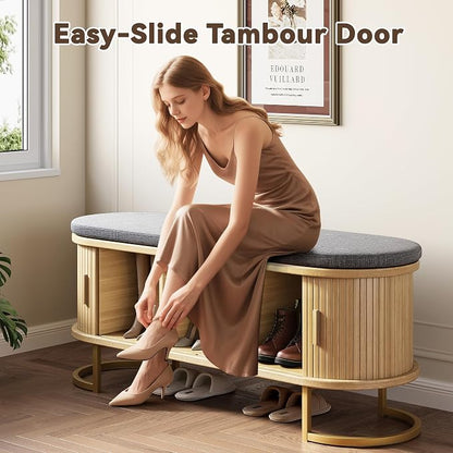 Decofy Shoe Storage Bench with Cushion and Sliding Doors, 47.2 Inch Shoe Bench - Image 4