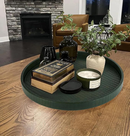 HofferRuffer Round Serving Tray 20'', Elegant Faux Leather Circle Ottoman Table - Image 5
