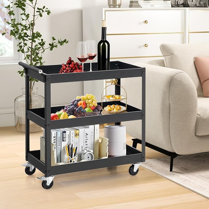 Goplus 3-Tier Utility Cart, Heavy Duty Commercial Service Tool Cart w/Lockable - Image 8