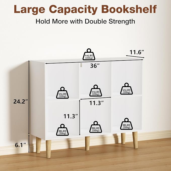 6 Cube Bookcase, Wooden Book Shelf Cube Storage Organizer - Image 3