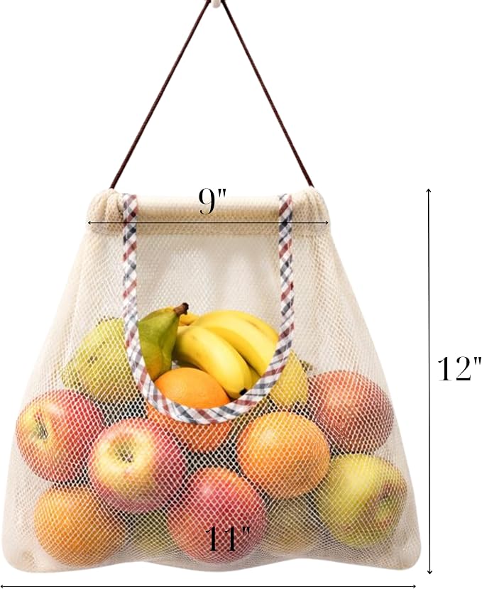 Reusable Hanging Storage Mesh Bags, 2 Bags & 2 Hooks | Durable, Breathable - Image 3