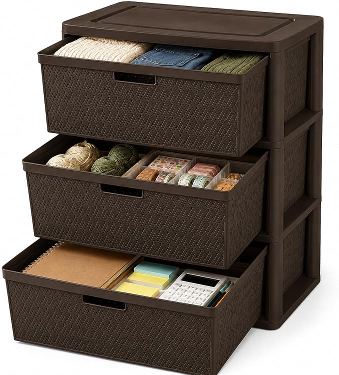 Wide 3-Drawer Plastic Storage Tower, Decorative Organizer Chest, BPA-free by Unknown