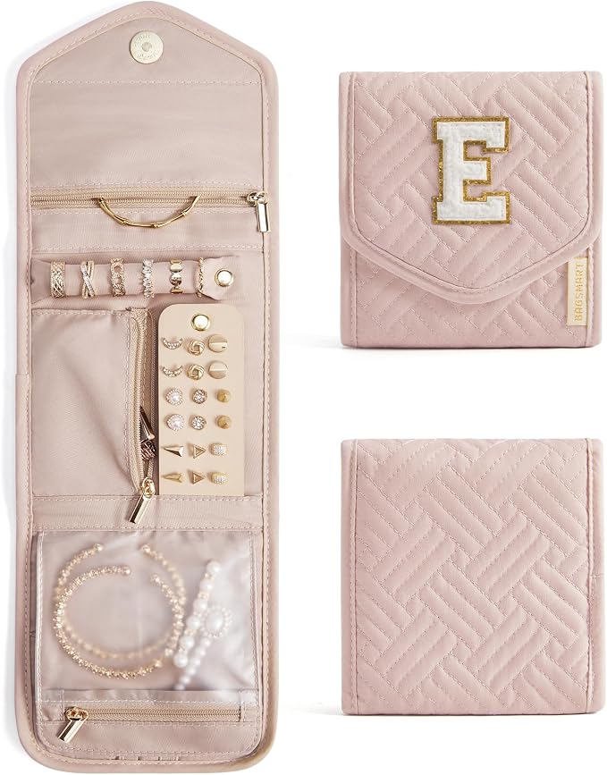 BAGSMART Travel Jewelry Organizer Case E Initial Foldable Jewelry Roll by BAGSMART