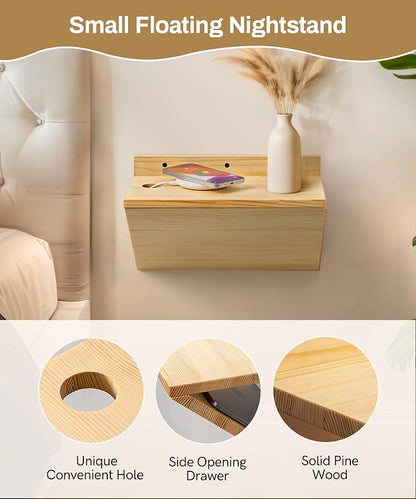 Floating Nightstand, Rustic Wooden Floating Bedside Table Z-Shape Wall Mounted - Image 6