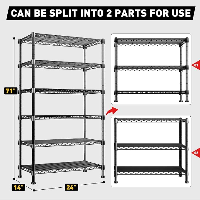 REIBII 6-Tier Storage Shelves Metal Shelving - Image 3