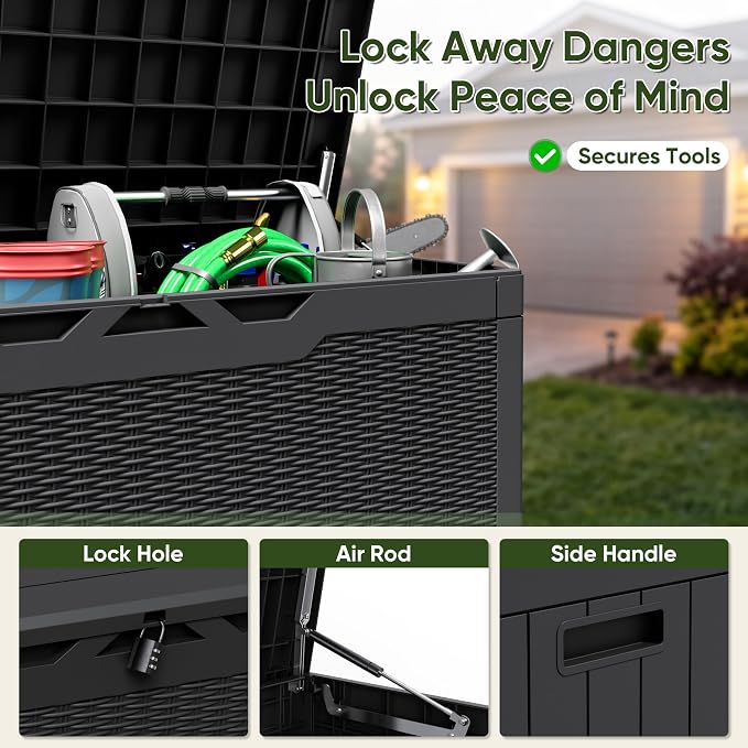 Flamaker Outdoor Storage Box 100 Gallon Waterproof Resin Deck Box Delivery Box - Image 2