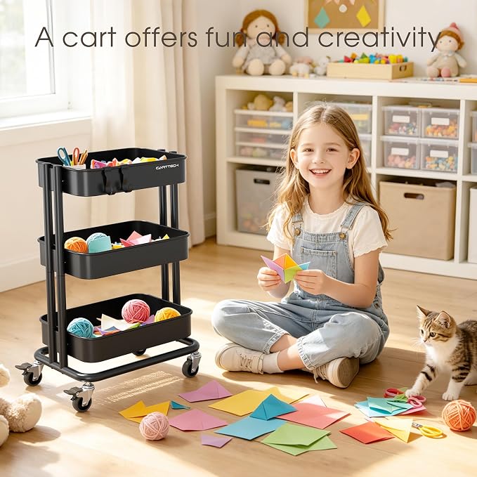 3 Tier Rolling Cart Metal Utility Cart - Image 8