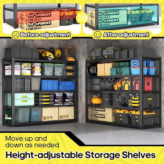 5 Tier Adjustable Metal Shelving Storage Rack, Storage Shelves, 59.8" Wx24 - Image 4
