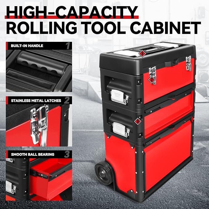 Auto Dynasty Stackable Tool Box 3-Tier Tool Separate Organizer Rolling Tool - Image 2