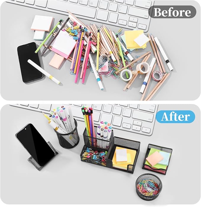 Mesh Pen Holder for Desk Pencil Holders 5 Pieces Desk Organizer Office Supplies - Image 5