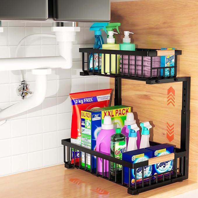 Under Sink Organizer, 2-Tier Pull-Out Cabinet Organizer – Adjustable Height by Homvia