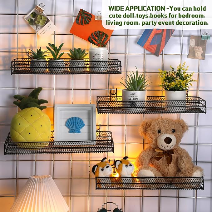 4 Pcs Black Metal Grid Wall Baskets - Image 5