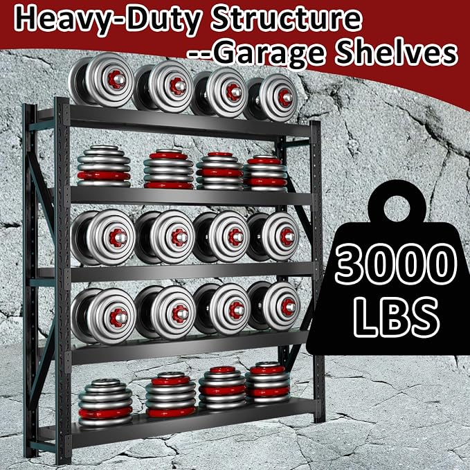 3000LBS Heavy-Duty Garage Shelving, 4-Tier Adjustable Garage Shelving Units - Image 5