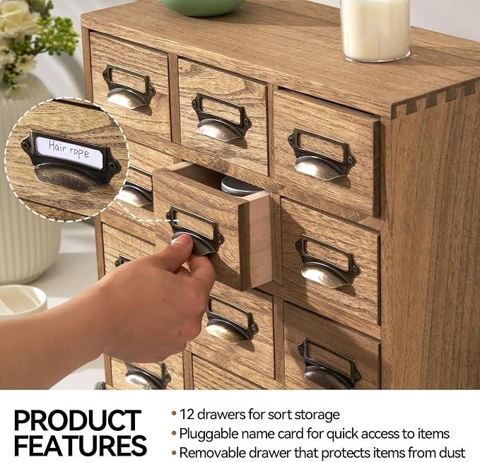 KIRIGEN Wooden Storage Cabinet, 12-Drawer Desktop Organizer, Tea Bags, Office - Image 6