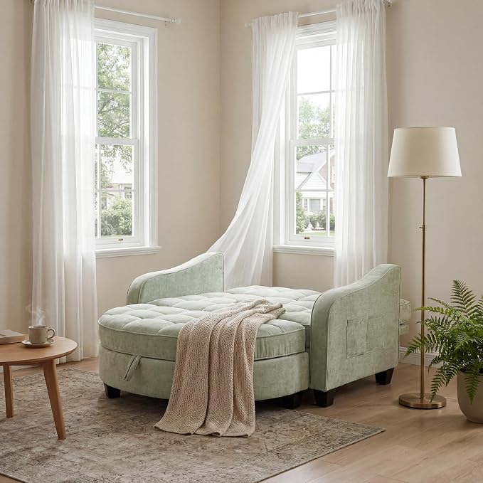ERYE Chenille Tufted Loveseat Sofa and Ottoman Set, Tufted Recliner Sleeper - Image 3