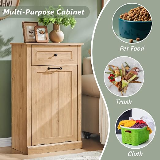 Tilt Out Trash Can Cabinet, 10 Gallon Farmhouse Laundry Hamper Cabinet - Image 4