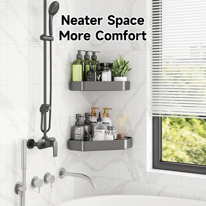 Veken Aluminum Corner Shower Caddy 4-Pack, Never Rust, No Drilling Adhesive - Image 6