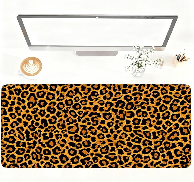 Leopard Print Mouse Pad – Large Extended Desk Mat 35.43 x 15.75 in – Bold by LEIWEIHOPE
