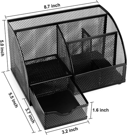 Comix Mesh Pen Pencil Holder Desk Organizer, 7 Compartment Wire Desktop Pen - Image 2