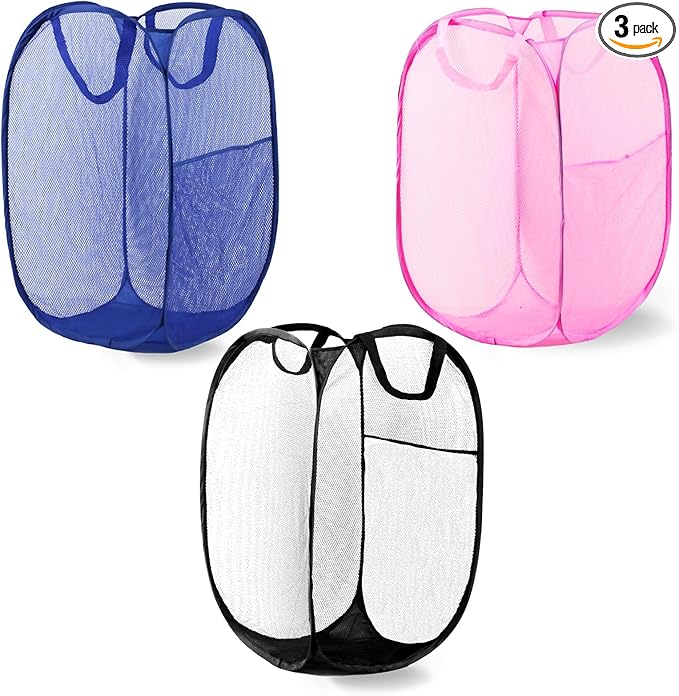Pop Up Laundry Hamper, Mesh Laundry Basket Collapsible, Foldable Hamper by LXLOVESMEggRings