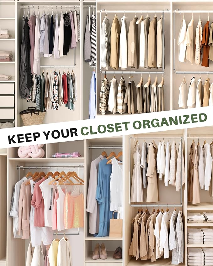 Hanging Closet Rod, 2 Pack Adjustable Height & Width Closet Rods - Image 7