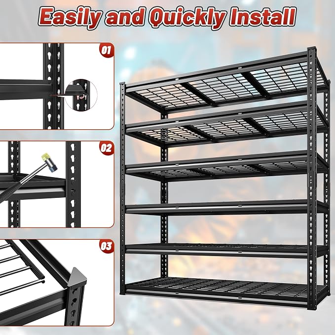 REIBII 3600LBS Garage Shelving 78" H Storage Shelves Heavy Duty 6-Tier - Image 7