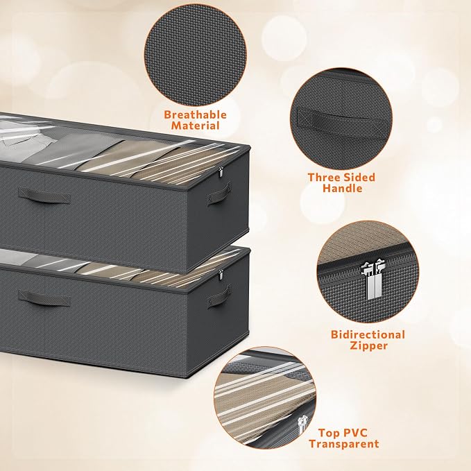 2 Pack Under Bed Storage Containers, 10 Inch Tall Underbed Clothes Storage - Image 6