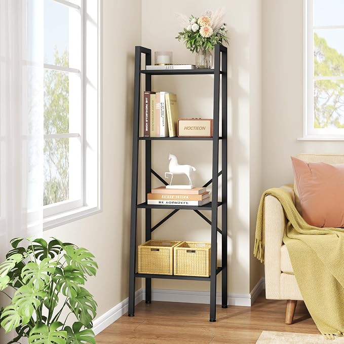 Hoctieon 4-Tier Industrial Ladder Bookshelf, Narrow Ladder Shelf, Tall Standing by Hoctieon