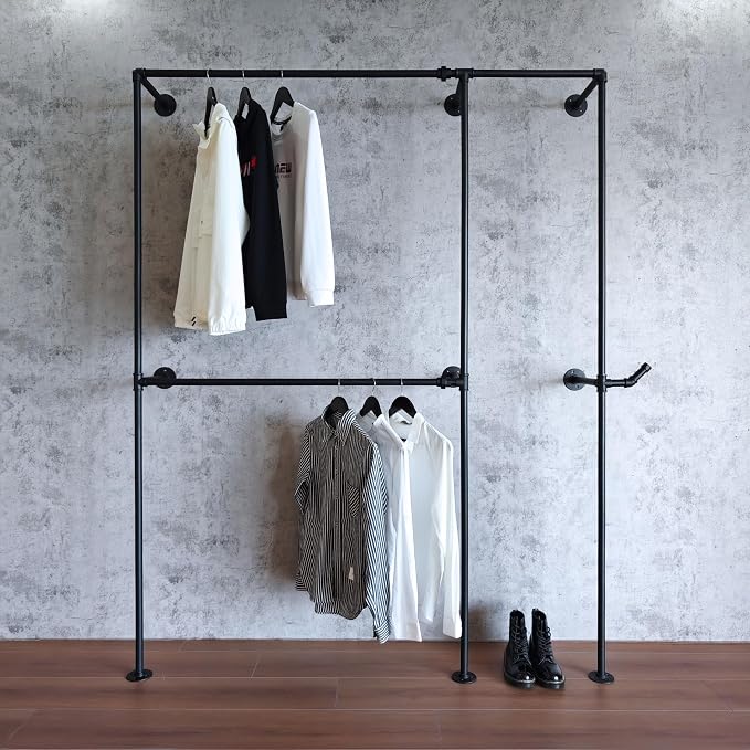 Industrial Pipe Clothing Rack, Heavy Duty Wall Mounted Clothes Rack, Retail by Anynice