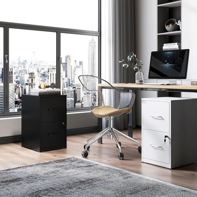 2 Drawer File Cabinet, Metal Vertical Filing Cabinet Under Desk Storage - Image 2