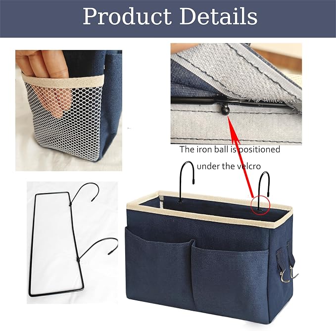 Bedside Caddy Bedside Hanging Storage Basket Multi-Function Organizer Caddy - Image 3
