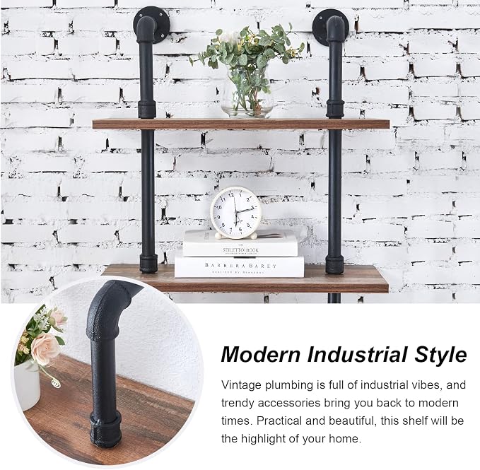 HOMBAZAAR Industrial Pipe Bookshelf, 6 Tier Pipe Shelving, Wall Mounted Ladder - Image 7