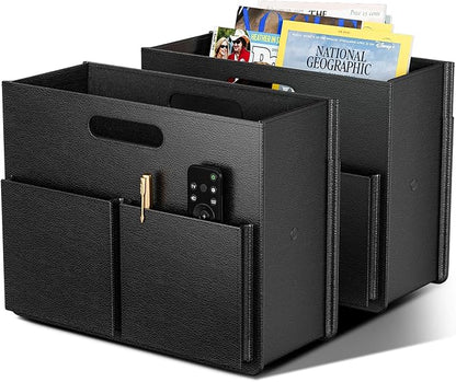 ABC life 2 PACK Magazine Basket Holder, PU Leather Foldable Magazine Rack by ABClife