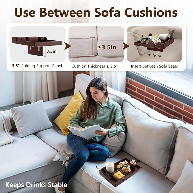 Sofa Insert Tray for Middle Seat, Bamboo Couch Table - Image 3