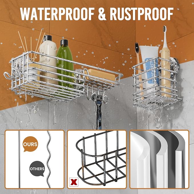 LEVERLOC Shower Caddy Suction Cup, 3 Pack Heavy Duty Bathroom Organizer - Image 4
