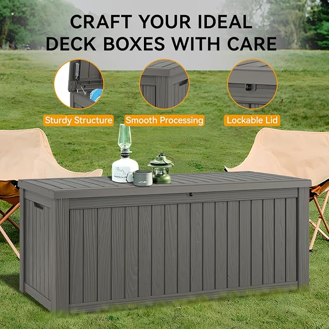 150 Gallon Outdoor Storage Box, Resin Deck Boxes Outdoor Waterproof - Image 4