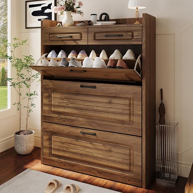 ODUWA Shoe Cabinet with 3 Flip Drawers and 2 Storage Drawers, Shoes Organizer by ODUWA