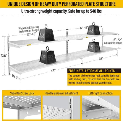 2-Pack 2 Tier 1.3x4ft Garage Shelving Wall Mounted, 15.6x48inch per Shelf - Image 3