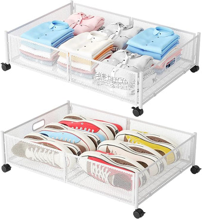 Gawerk Under Bed Storage with Wheels, Foldable Metal Mesh Underbed Storage by Gawerk