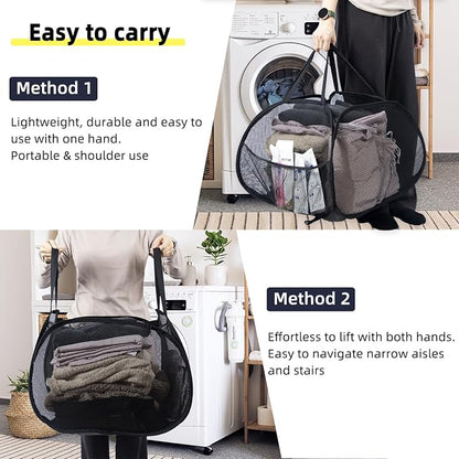 Collapsible Laundry Basket, 90L Mesh Pop-up Hamper - Image 5