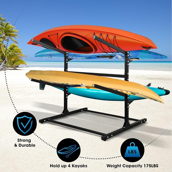 Adjustable Kayak Storage Rack, Freestanding Sup Storage Stand, Weatherproof - Image 4