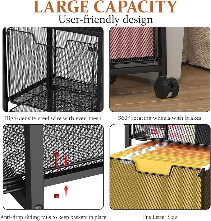 Sbanmao Rolling File Cart with 3 Drawers, File Cabinet with DIY Divider - Image 8