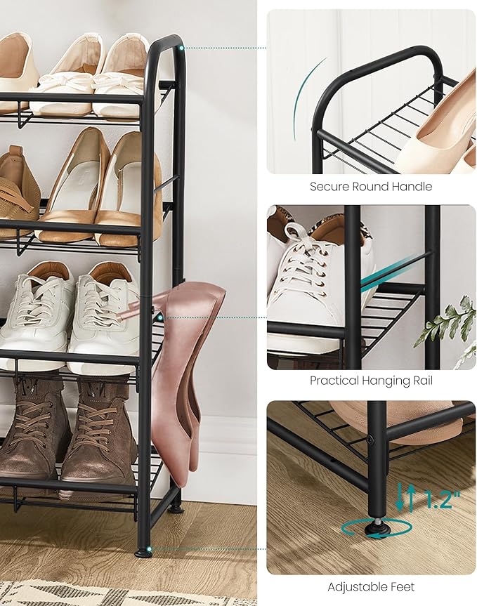 SONGMICS Stackable Shoe Rack, 4 Tier Metal Shoes Rack Storage Shelf, Holds up - Image 6