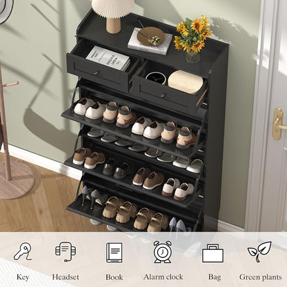 Thacuok Shoe Cabinet with 3 Flip Drawers & 2 Storage Drawers, Rustic Farmhouse - Image 5