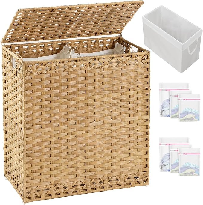 Laundry Hamper with Lid Wicker Laundry Basket 112 L Laundry Hampers Handwoven by SETVSON