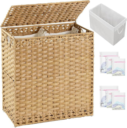 Laundry Hamper with Lid Wicker Laundry Basket 112 L Laundry Hampers Handwoven by SETVSON