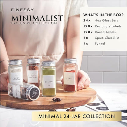 Glass Spice Jars with Labels with Metal Lids and Shakers Minimalist 24 Pack Set - Image 3