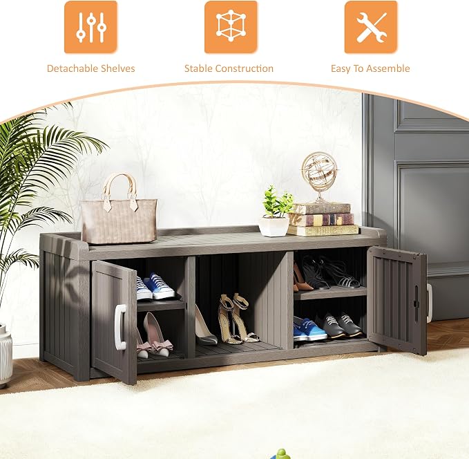 2-Tier Storage Bench, Waterproof UV-Resistant Outdoor Shoe Storage Cabinet - Image 3